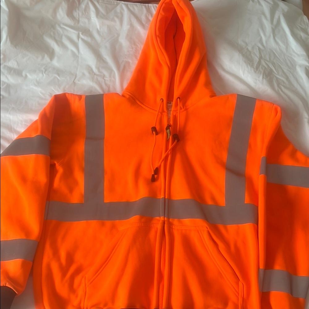 Vibrant Orange Safety Hoodie with Reflective Accents
